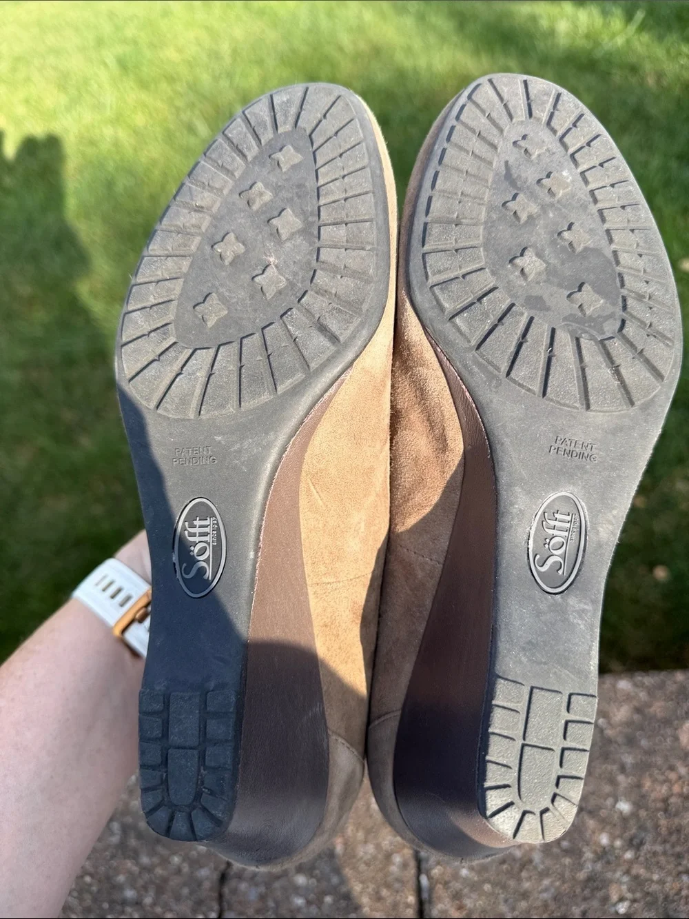 Sofft Taupe Suede Wedge Pumps with Stud Accents